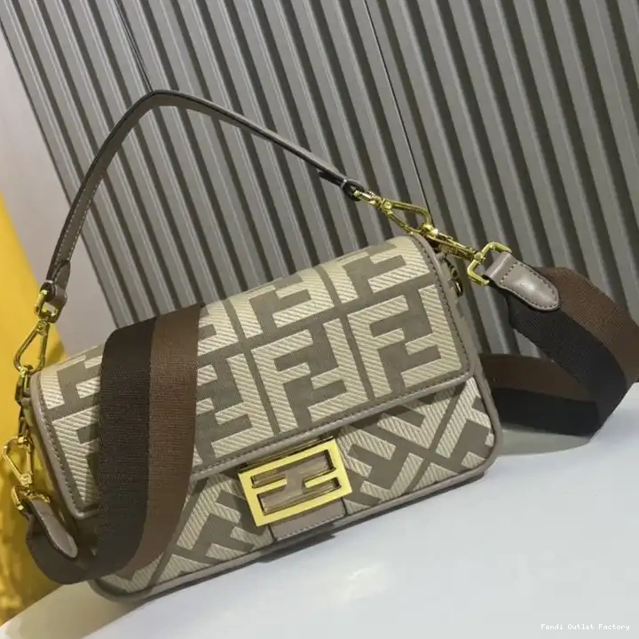 Cheap HOT Bag FF In Motif Grey Medium Fendi Canvas Baguette 0515